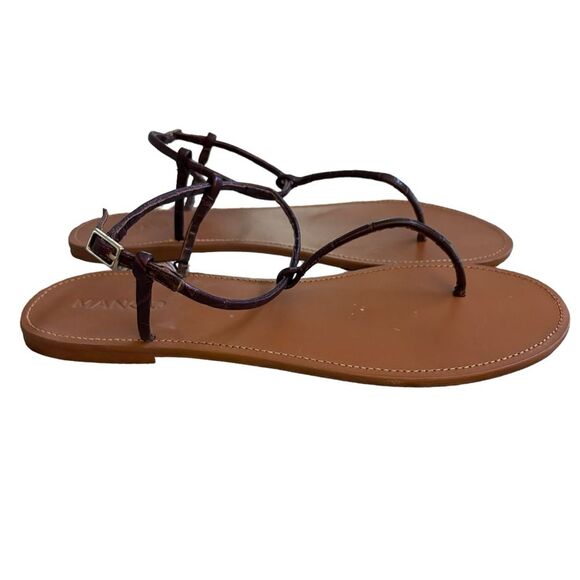 Mango Dark Burgundy Croc Leather Sandals Sz 40 - Picture 2 of 8
